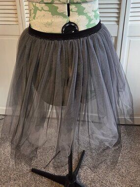 Layered Grey Mesh Tutu Skirt with Comfortable Elastic Waistline